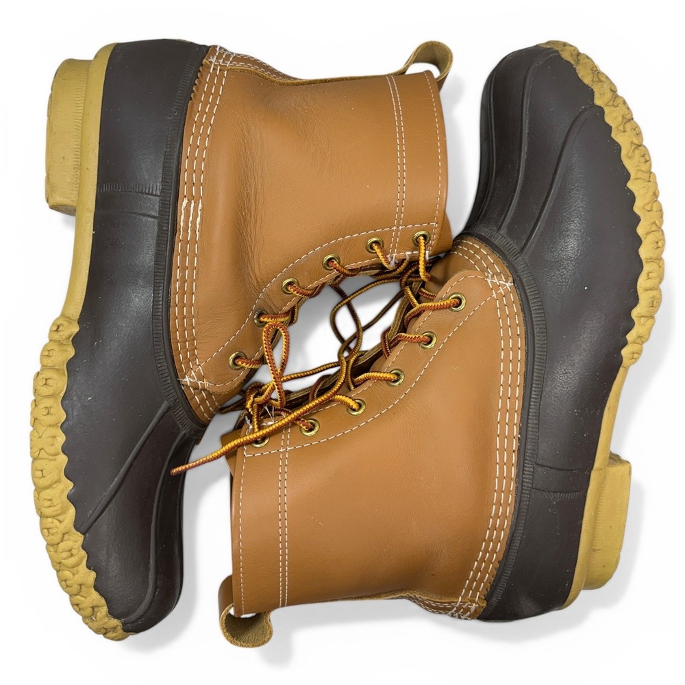 LL Bean 8" Bean Boots Mens 12M Tan Waterproof Leather Duck Boots Made in USA - Picture 7 of 9